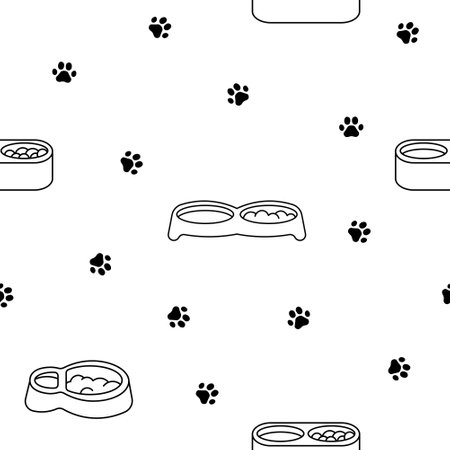 Cat and dog bowl. Seamless pattern. Coloring Page. Pet food. Veterinary shop merchandise. Hand drawn style. Vector drawing. Design ornaments.のイラスト素材