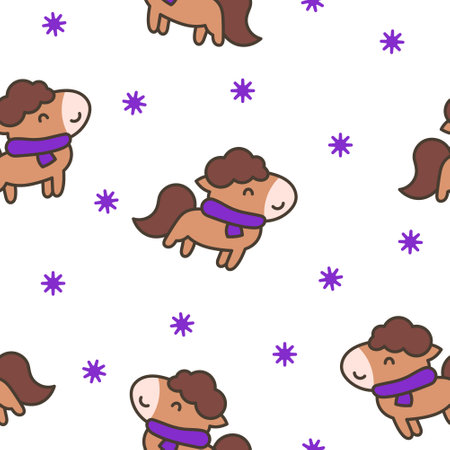 Cute kawaii pony. Seamless pattern. Cartoon funny baby horse characters. Hand drawn style. Vector drawing. Design ornaments.のイラスト素材