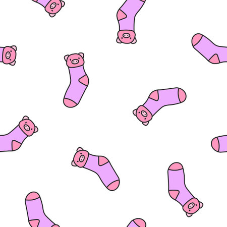 Variety socks different textures. Seamless pattern. Fashion trendy clothes. Hand drawn style. Vector drawing. Design ornaments.のイラスト素材