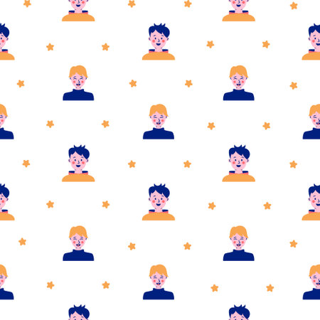 Kids different user profile. Seamless pattern. Pretty girl and boy. Young people. Vector drawing. Design ornaments.のイラスト素材