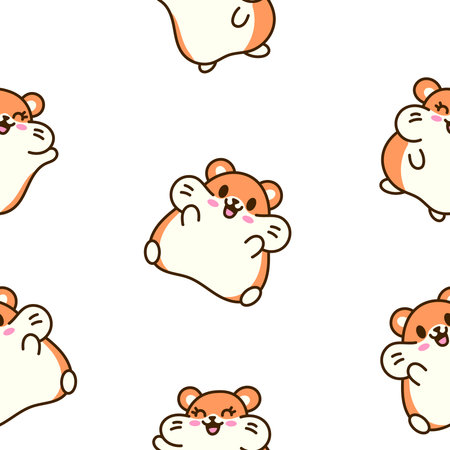 Cute kawaii hamster. Seamless pattern. Cartoon funny animals character. Hand drawn style. Vector drawing. Design ornaments.のイラスト素材