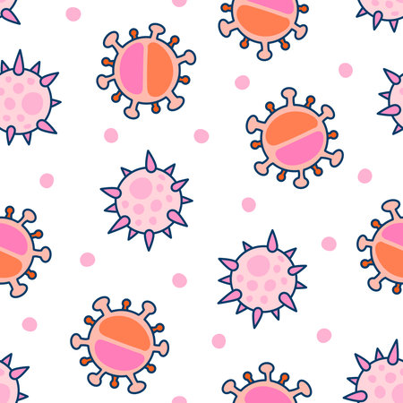 Bacteria, virus, germ, microbe and pathogen. Seamless pattern. Medical healthcare. Hand drawn style. Vector drawing. Design ornaments.のイラスト素材
