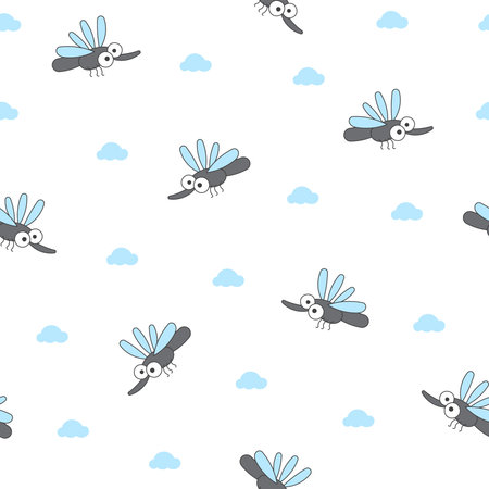 Cute insects cartoon characters. Seamless pattern. Funny small animals. Vector drawing. Design ornaments.のイラスト素材