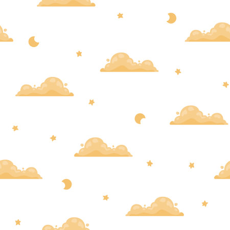 Cumulus cloud cartoon. Seamless pattern. Sky air symbol. Vector drawing. Design ornaments.のイラスト素材