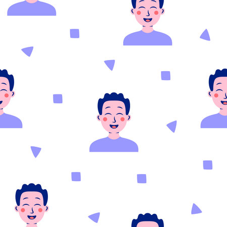 Kids different user profile. Seamless pattern. Pretty girl and boy. Young people. Vector drawing. Design ornaments.のイラスト素材