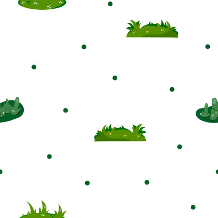 Growing grass and plants. Seamless pattern. Cultivated lawn and meadow. Vector drawing. Design ornaments.のイラスト素材