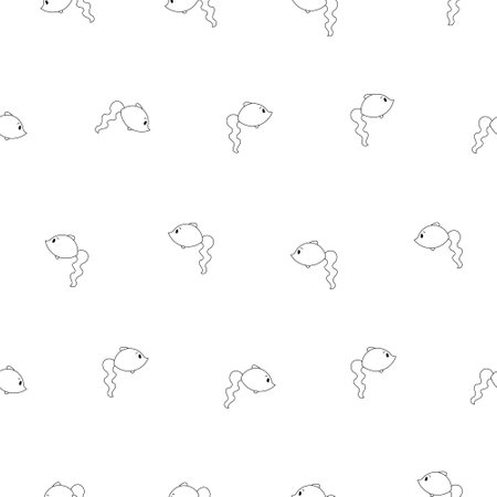 Cartoon aquatic animals. Seamless pattern. Coloring Page. Fish characters underwater world. Marine life. Vector drawing. Design ornaments.のイラスト素材