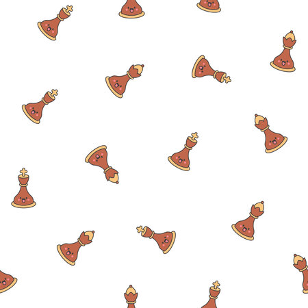 Cute chess pieces with happy face. Seamless pattern. Cartoon kawaii character. Hand drawn style. Vector drawing. Design ornaments.のイラスト素材