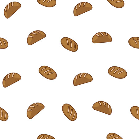 Bread. Seamless pattern. Loaf food, bakery baget, pastry grain. Hand drawn style. Vector drawing. Design ornaments.のイラスト素材