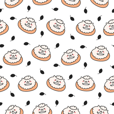 Cute kawaii donut with animal face. Seamless pattern. Cartoon funny food. Hand drawn style. Vector drawing. Design ornaments.のイラスト素材