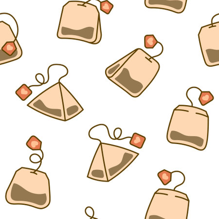 Bag of tea. Seamless pattern. Breakfast. Hand drawn style. Vector drawing. Design ornaments.のイラスト素材