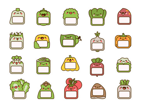 Vegetable label with space for writing. Blank product tag. Hand drawn style. Vector drawing. Collection of design elements.のイラスト素材