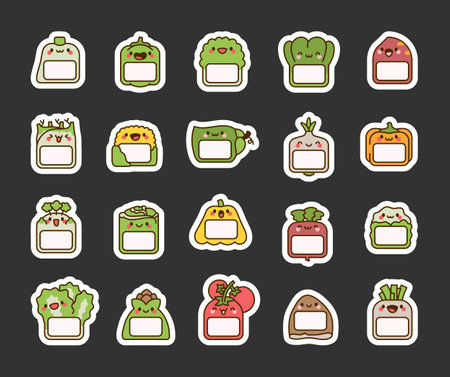 Vegetable label with space for writing. Sticker Bookmark. Blank product tag. Hand drawn style. Vector drawing. Collection of design elements.のイラスト素材