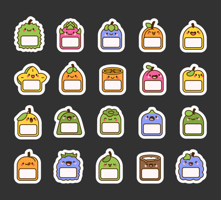 Fruit label with space for writing. Sticker Bookmark. Blank product tag. Hand drawn style. Vector drawing. Collection of design elements.のイラスト素材