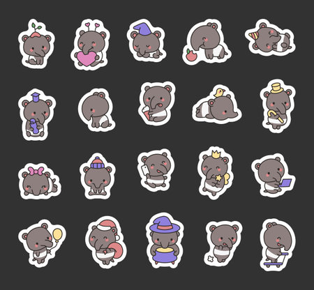 Set of adorable tapir cute kawaii cartoon animal characters with unique emotions accessories and creative charming cheerful diverse interesting poses for yours designのイラスト素材