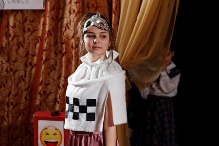 DNEPROPETROVSK,UKRAINE - MARCH, 2012- Artists of Children theatre perform in a music show "Scotish ballads"のeditorial素材
