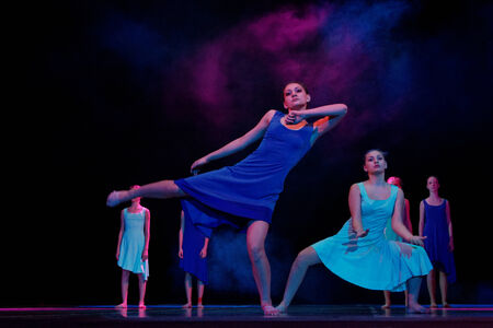 DNEPROPETROVSK,UKRAINE - December 7, 2013 - School-theatre of Contemporary dance POTOKI, Dnepropetrovsk teenager class dancers perform a composition Two Voices in Winter Annual Entertainment  Fusion  のeditorial素材