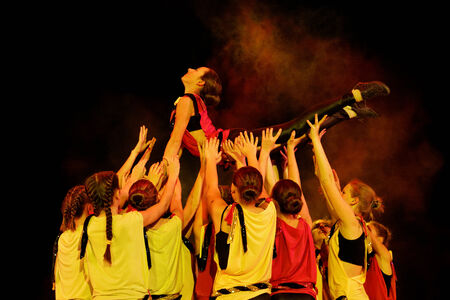 DNEPROPETROVSK,UKRAINE - December 7, 2013 - School-theatre of Contemporary dance POTOKI, Dnepropetrovsk Teenager class dancers perform a composition Want to fly, Let s dance in Winter Annual Entertainment  Fusion  のeditorial素材