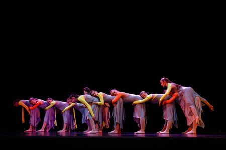 DNEPROPETROVSK,UKRAINE - December 13, 2014 : School-theater of Contemporary dance POTOKI,Dnepropetrovsk Teenager class dancers perform composition "Go to the River" at Winter Annual Entertainment "Let the Sun in"のeditorial素材