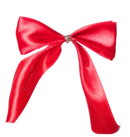 Christmas bauble in shape of bow isolated on white backgroundの写真素材
