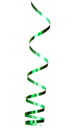 Curled holiday ribbon strip isolated on white backgroundの写真素材