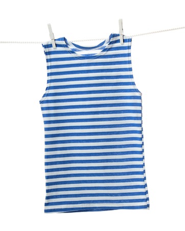 Striped vest hanging on the clothesline. Image isolated on white background