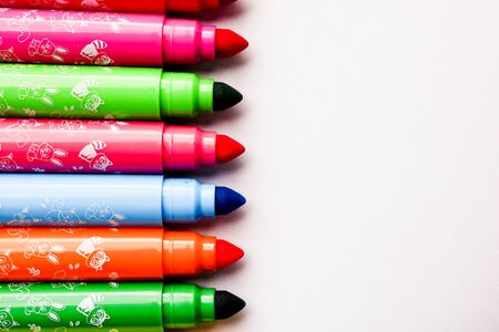 Colorful felt tip pens .Multicolored markers isolated on a white background. Free space for text.の写真素材