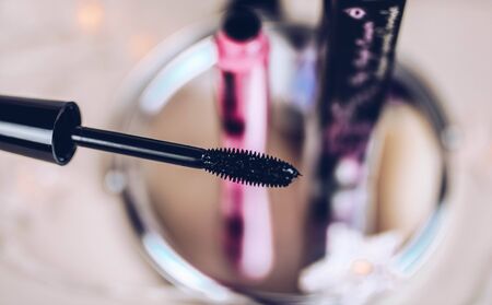Blurred. Close up, Brushe, makeup cosmetics on blurred backgroundの写真素材