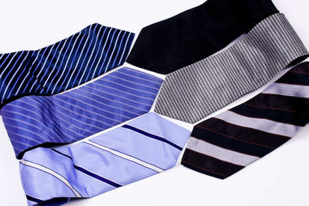 Colorful tie collection in the men's shop. Men's neckties on the white background High quality photoの写真素材