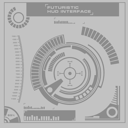 Futuristic black and white HUD, virtual touch user interface in flat designのイラスト素材