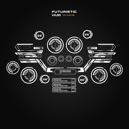 Futuristic black and white HUD, virtual touch user interface in flat designのイラスト素材