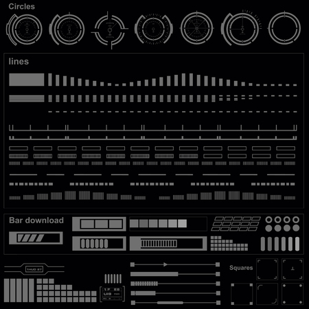 Futuristic black and white HUD, virtual touch user interface in flat designのイラスト素材