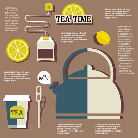 lemon, teatimes, business, drink, vector, symbol, cup, template, elements, breakfast, tea, mug, flat, illustration, kettle, design, blue, sugar, background, water, hot, tea card, creative template, tea party, flavored tea, delicious tea, black tea, insistのイラスト素材