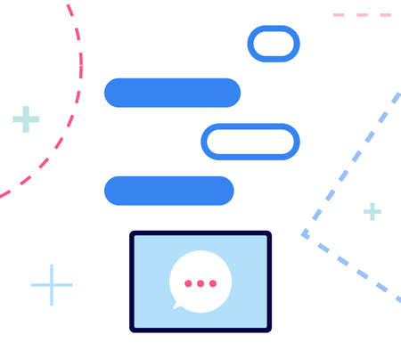 Social media communication concept and chat bubbles on smart device tablet pc flat vector illustration.のイラスト素材