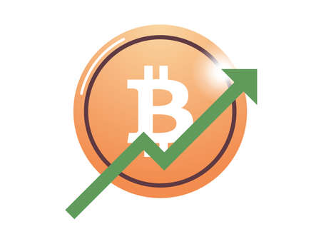 Cryptocurrency upward arrow and coin flat vector illustration.のイラスト素材