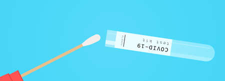 Vaccine bottle and coronavirus pandemic test flat vector illustration.