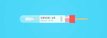 Vaccine bottle and coronavirus pandemic test flat vector illustration.