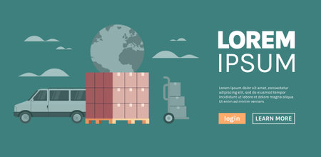 Worldwide delivery concept and logistics flat vector illustration.のイラスト素材