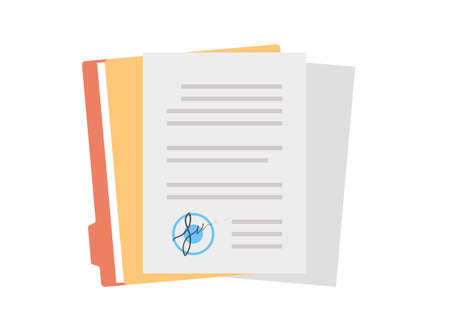 Paper documents business and sign up contract signature agreement flat vector illustration.のイラスト素材