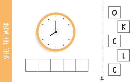 Spell the word clock and spelling concept for kids flat vector illustration.のイラスト素材