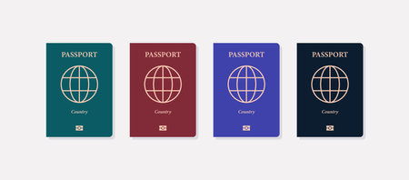International passports variety and different passport on white background flat vector illustration.のイラスト素材