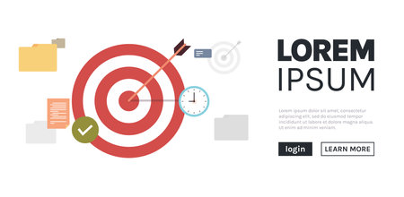 Dartboard arrow and business teamwork success achievement concept flat vector illustration.のイラスト素材