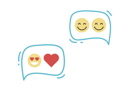 Simple facial expression and yellow cartoon smile chat bubbles flat vector illustration.のイラスト素材