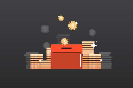 Moneybox and investing fund savings, saving coins, donation concept flat vector illustration.のイラスト素材