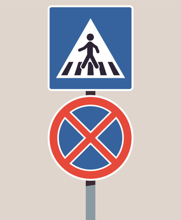 Traffic signs on city road and transportation simple concept flat vector illustration.のイラスト素材