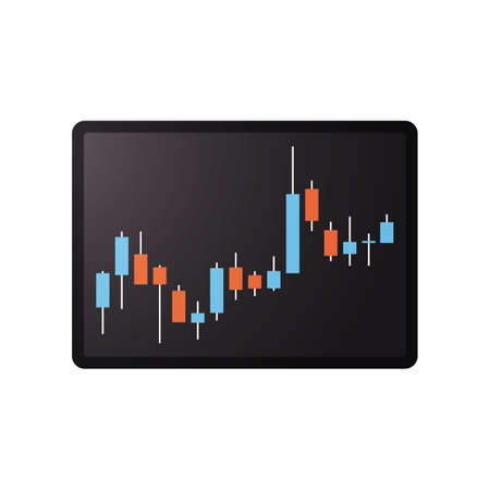 Analyzing and stock market trading graph candlestick chart flat vector illustration.のイラスト素材