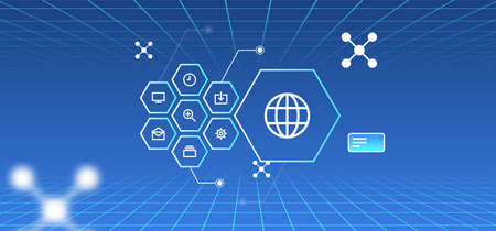 Digital technology transformation of virtual reality and network data system concept flat vector...