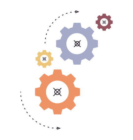 Cogwheel engineering drawings and gear wheel symbol on white background flat vector illustration.のイラスト素材