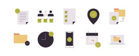 Simple approve related icons and accepted elements infographic tick flat vector illustration.のイラスト素材