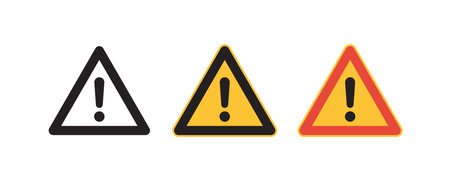 Caution warning signs and attention symbol exclamation mark danger signs flat vector illustration.のイラスト素材